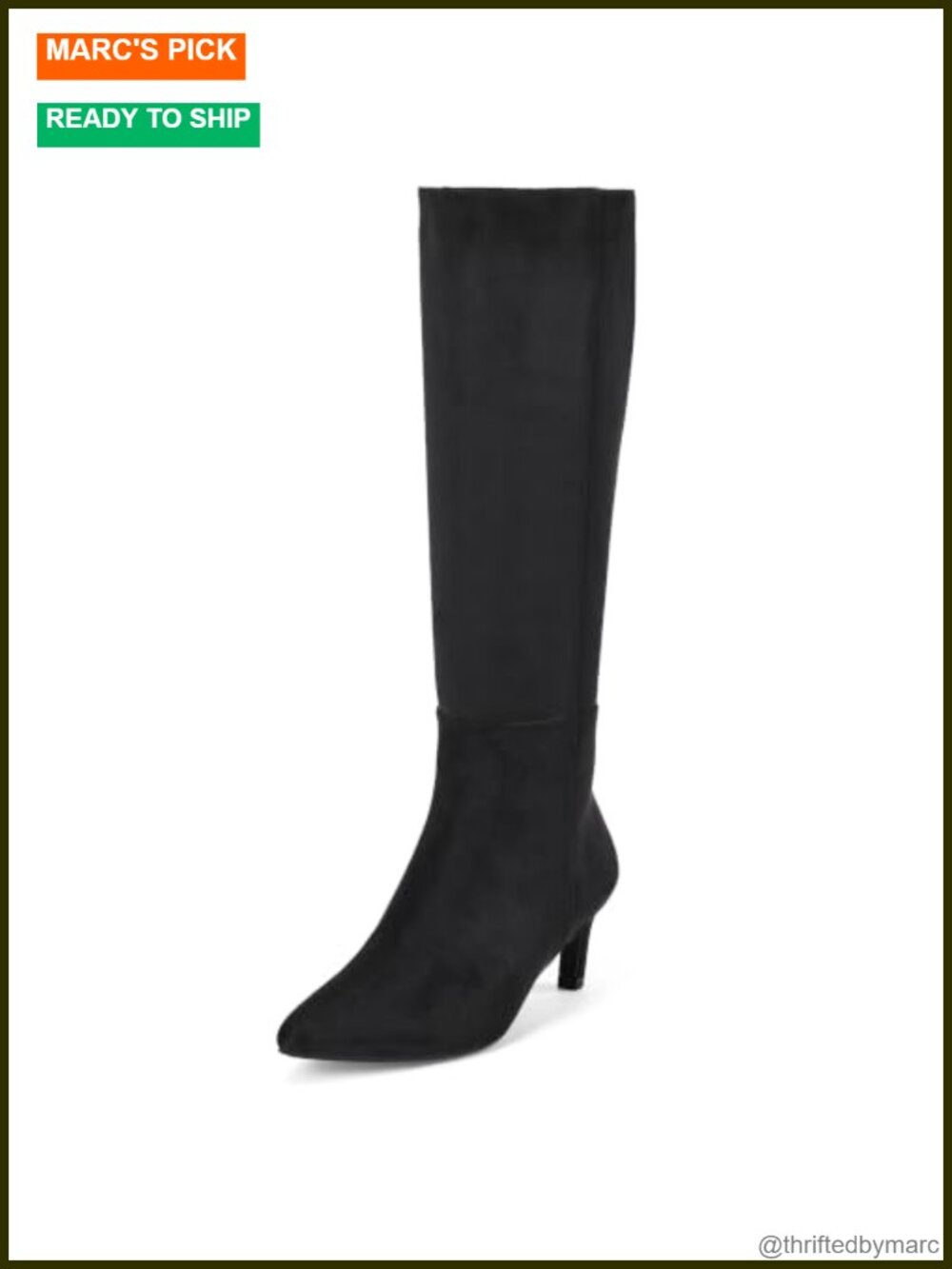 Kitten Heel Knee High Boots Pointed Toe Side Zipper Vegan Leather